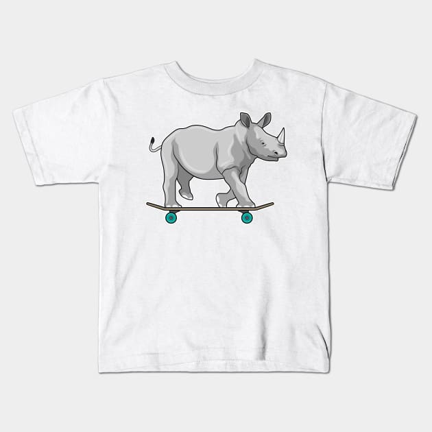 Rhino as Skater with Skateboard Kids T-Shirt by Markus Schnabel